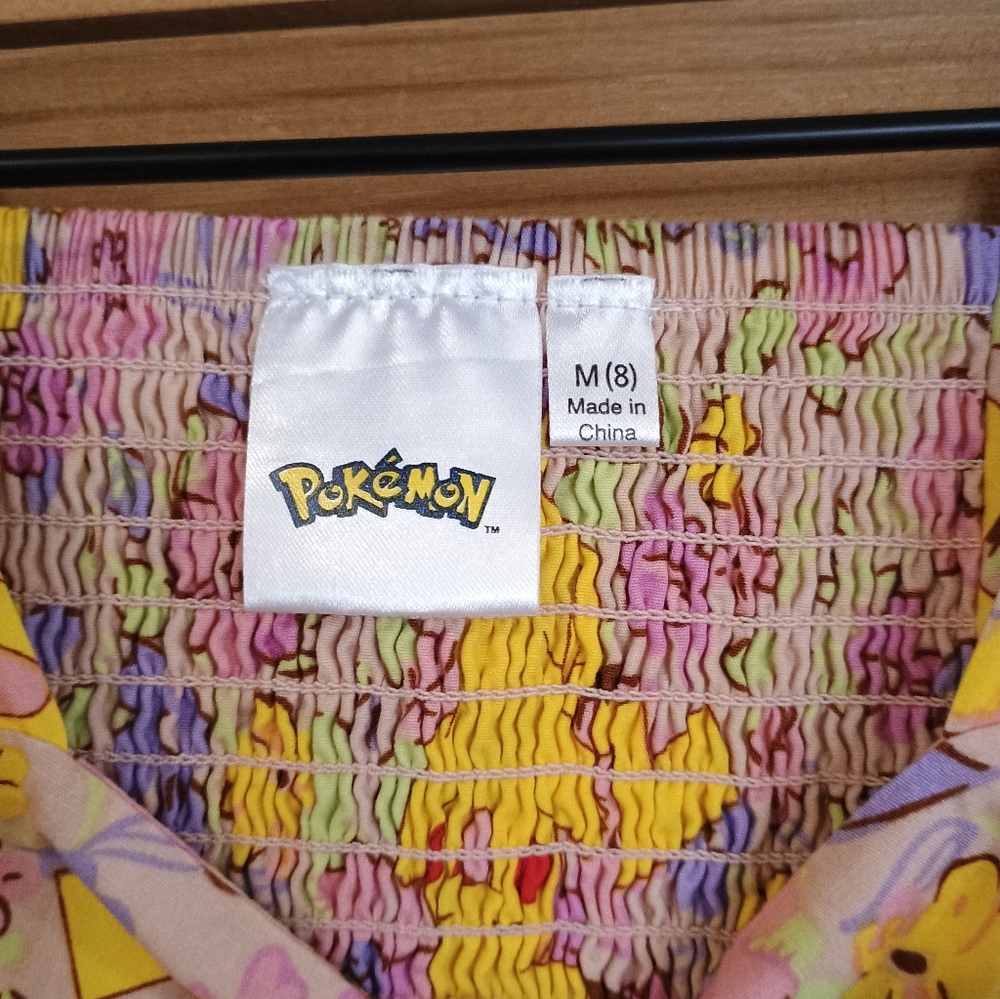 Pokemon Pikachu Floral Dress Size M 8 Smocked Square Neck Flutter Sleeve Dress - Picture 5 of 5